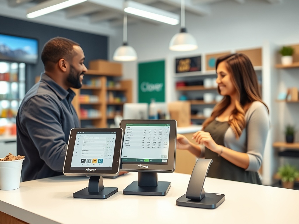 Clover Flex all-in-one card reader with touchscreen and built-in receipt printer