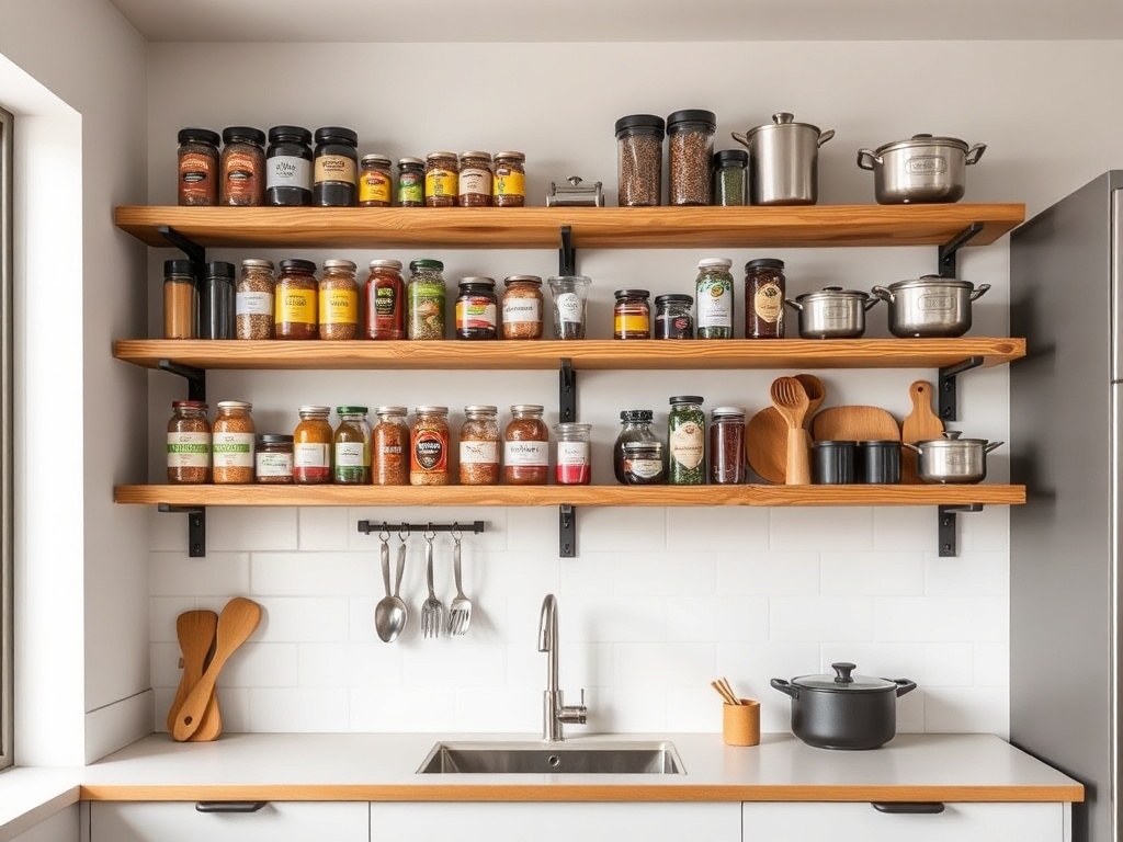 Industrial-style scaffold board shelving with black metal brackets
