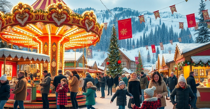 Crowds enjoying festive entertainment at Helen Christmas Market