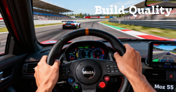 Moza R5 steering wheel design and responsive force feedback