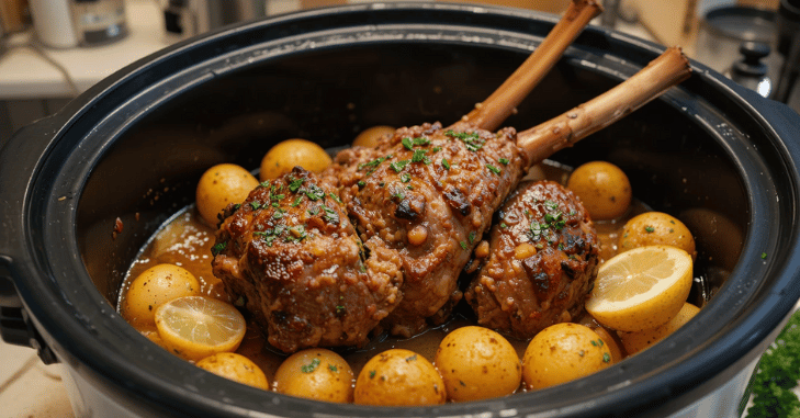 Marinated lamb with garlic, lemon and herbs ready for roasting