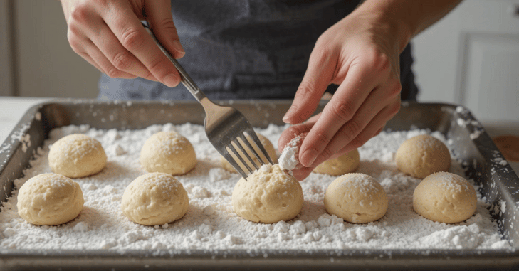 Classic fork biscuits with pressed fork marks on top
