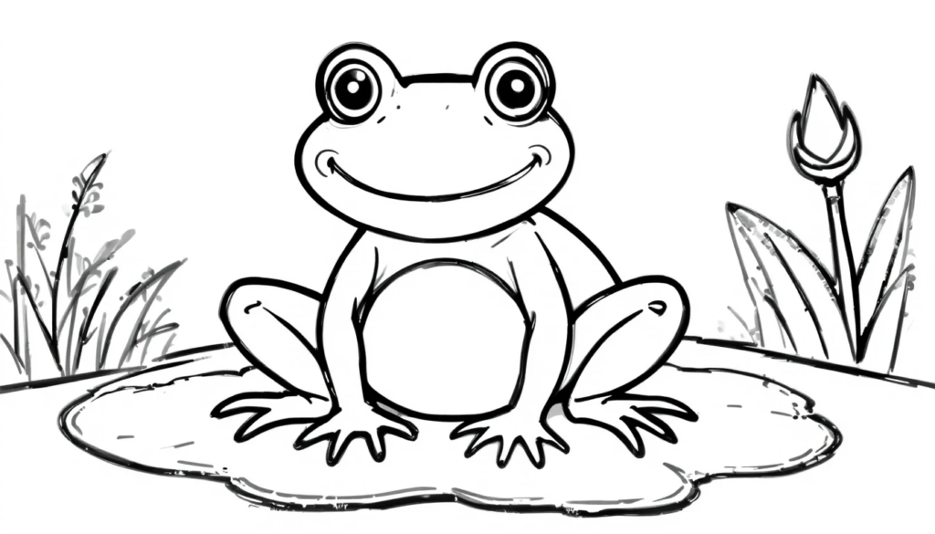 Smiling frog coloring page printable for preschool kids