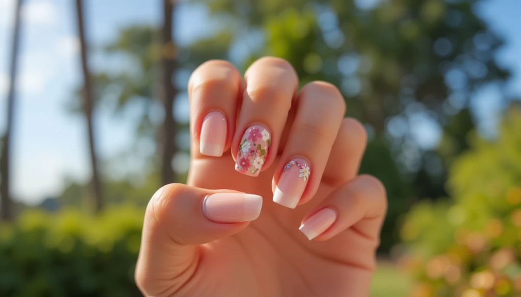Trendy summer French tip nail design in soft seasonal shades