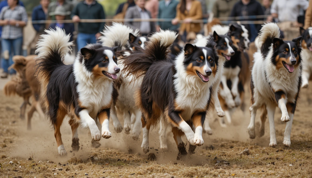 Working dog using its tail for balance during search and herding tasks