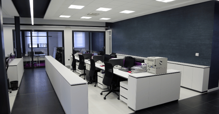 Serviced office workspace with desks and meeting facilities