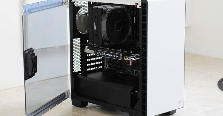 White PC case showcasing a clean minimalist desktop setup