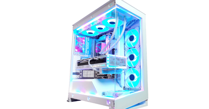 Sleek all-white gaming PC build with RGB lighting