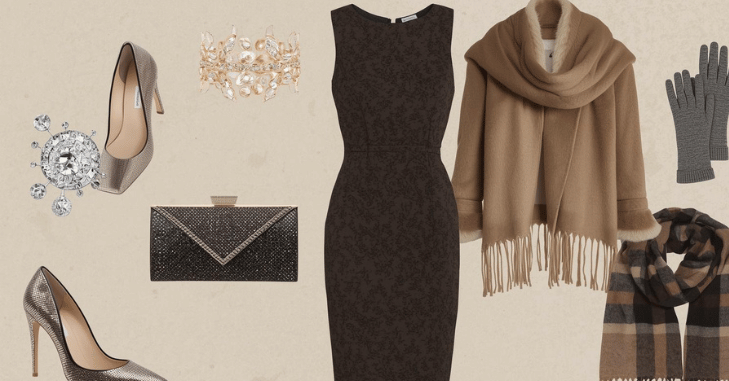 Elegant winter wedding guest dress in deep jewel tones