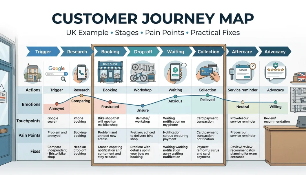 Customer Journey Map: A Complete Filled-In UK Example, Costs, Stages, Pain Points, And Practical Fixes For 2026
